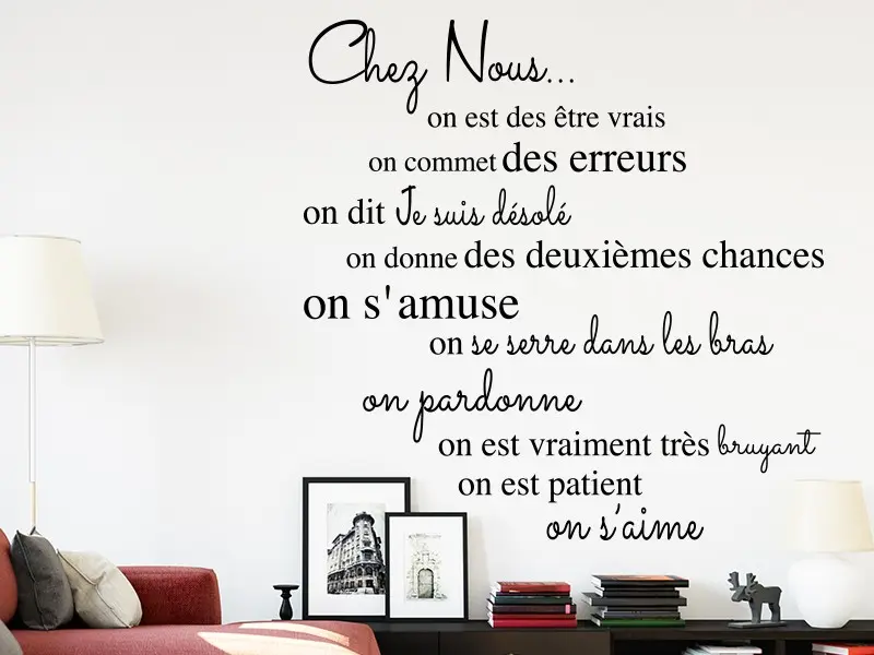 Sticker mural Motivação Citation Chez Nous... résultat en situation gros plan Sticker Citation Chez Nous...