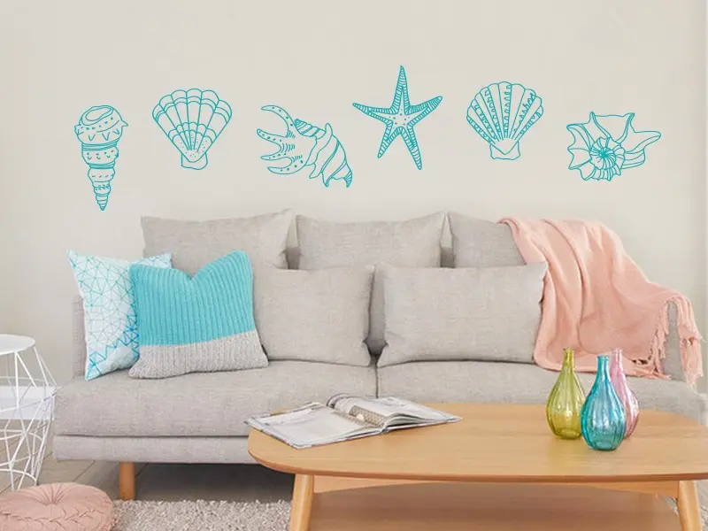 Sticker mural Mers et Océans Pack Coquillages résultat en situation Sticker Pack Coquillages