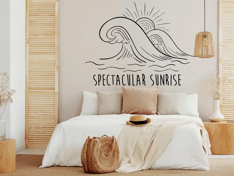 Sticker mural Surf Vague coucher de soleil résultat en situation Sticker Vague coucher de soleil