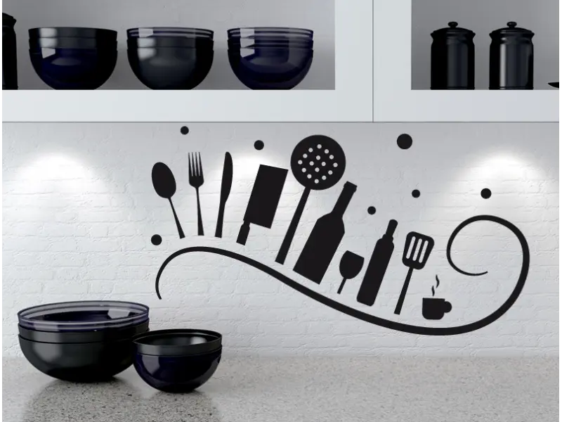 Sticker mural Chef - Ustensiles Cuisine Spirale résultat en situation Sticker Cuisine Spirale