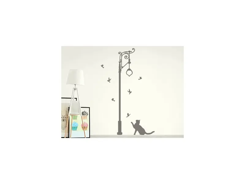 Autocolante Lâmpada de Rua e Gato résultat en situation gros plan Autocolante Lâmpada de Rua e Gato