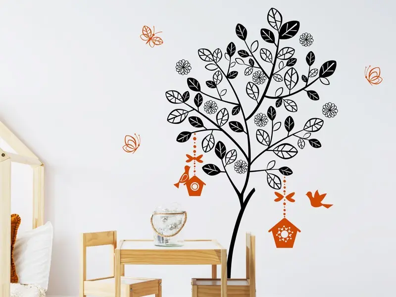 Sticker mural Stickers Arbres Arbre d'été Cages oiseaux résultat en situation gros plan Sticker Arbre d'été Cages oiseaux