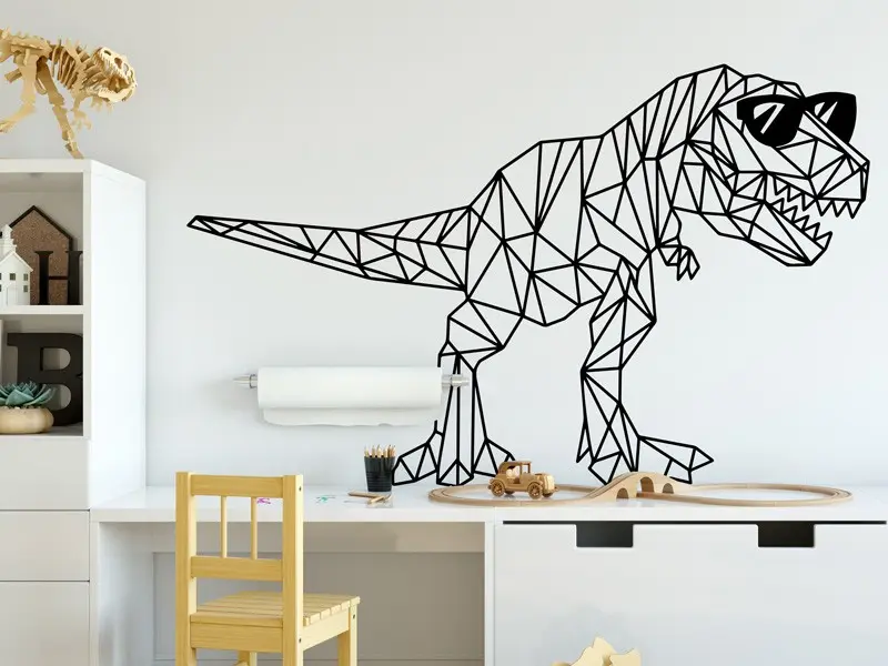 Sticker mural Dinosaures T-Rex Gémoétrique Fun résultat en situation gros plan Sticker T-Rex Gémoétrique Fun