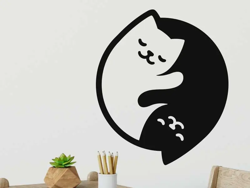Autocolante Yin-yang Gato résultat en situation gros plan Autocolante Yin-yang Gato