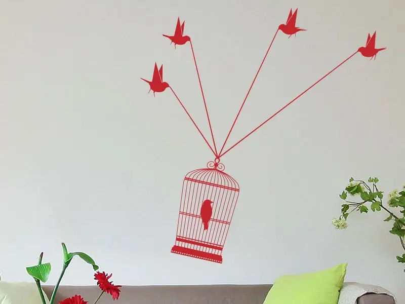 Sticker mural Stickers Oiseaux Vol Cage oiseaux résultat en situation gros plan Sticker Vol Cage oiseaux