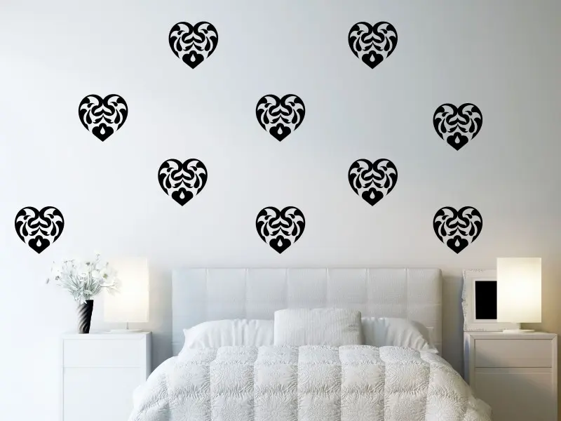 Sticker mural Pack Déco - Tendance Pack 10 Coeurs Baroque résultat en situation Sticker Pack 10 Coeurs Baroque