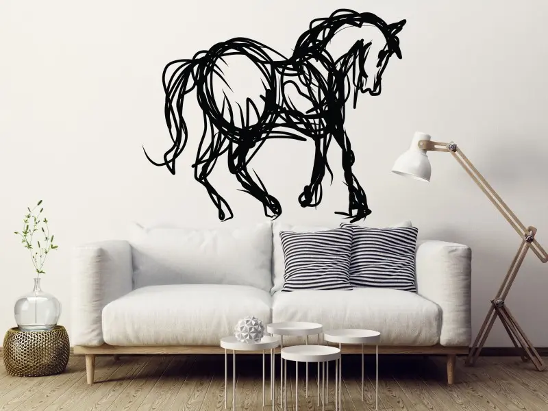 Sticker mural Sur la Terre Esquisse Cheval Crayon résultat en situation Sticker Esquisse Cheval Crayon