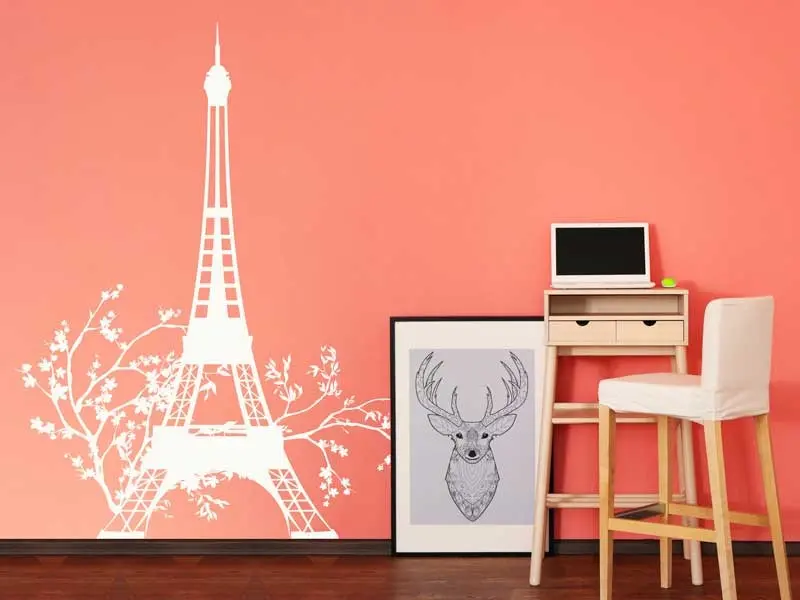 Sticker mural Emblèmes - Capitales Tour Eiffel Floral résultat en situation Sticker Tour Eiffel Floral