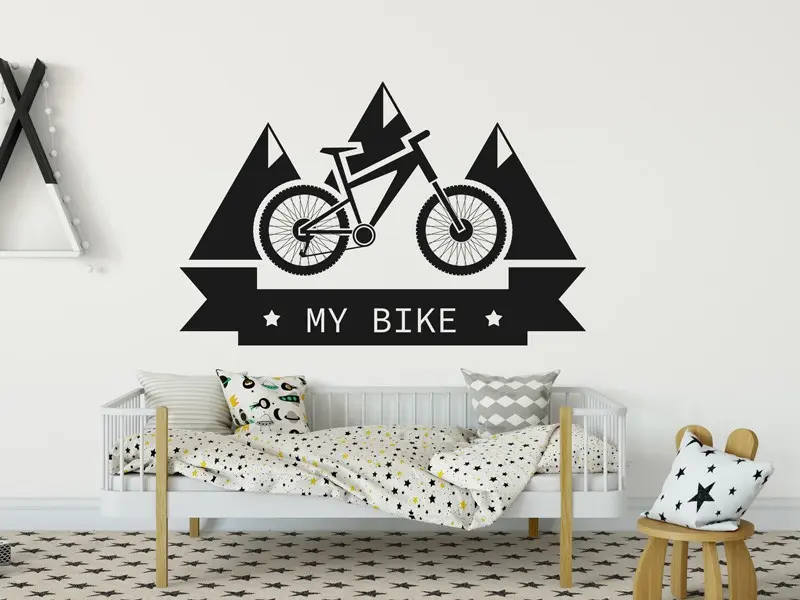 Sticker mural Skate & Ride Montagnes Bike personnalisable résultat en situation Sticker Montagnes Bike personnalisable