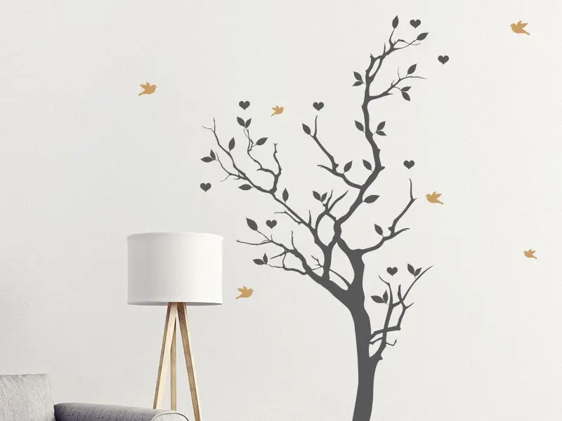 Sticker Arbre Coeurs Oiseaux