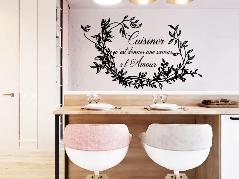 Sticker mural Textos & Receitas Citation Cuisiner avec Amour résultat en situation Sticker Citation Cuisiner avec Amour