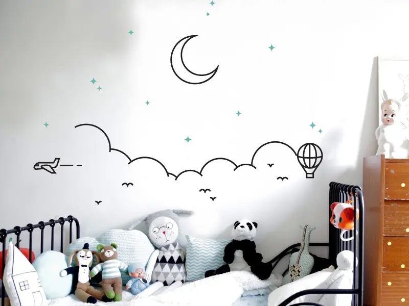 Sticker mural Espace Pack Ciel Enfant résultat en situation Sticker Pack Ciel Enfant
