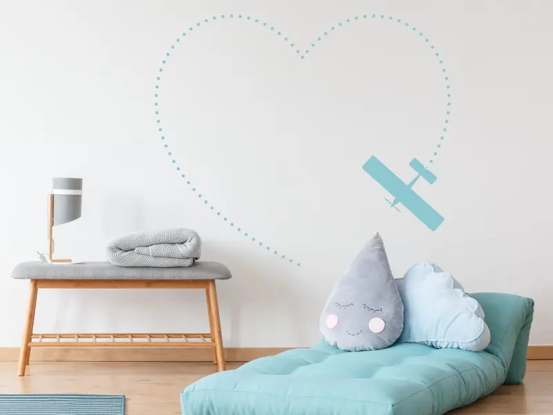 Sticker mural Avions & Bateaux Vol d'Avion Coeur résultat en situation Sticker Vol d'Avion Coeur