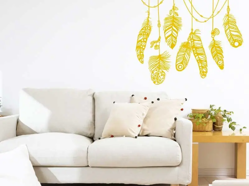 Sticker mural Autres Zen Plumes Boho résultat en situation Sticker Plumes Boho