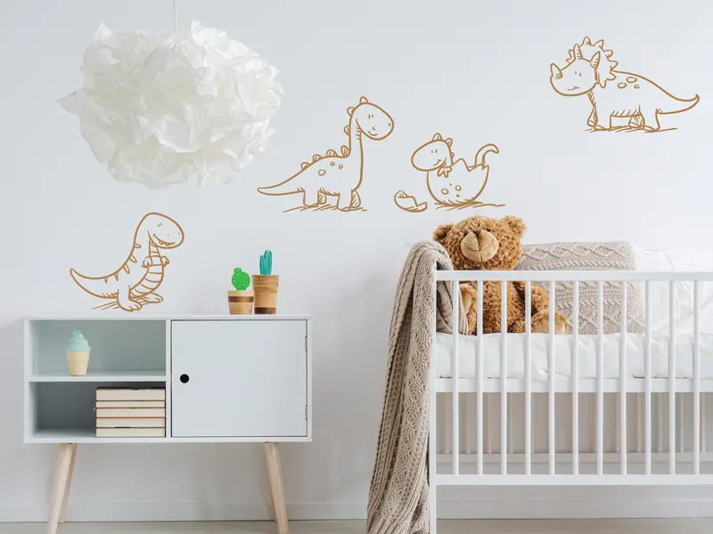 Sticker mural Dinosaures Pack 4 Dinosaures 2 résultat en situation Sticker Pack 4 Dinosaures 2