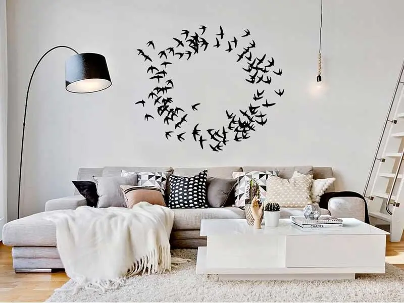 Sticker mural Stickers Oiseaux Vol Hirdondelles résultat en situation Sticker Vol Hirdondelles