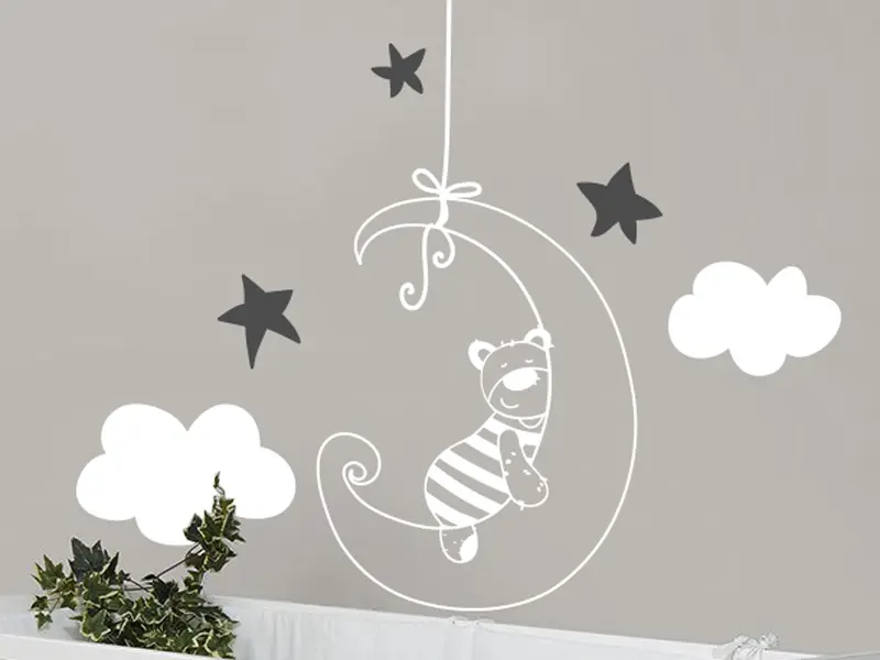 Sticker mural Oursons Ourson sur la lune résultat en situation gros plan Sticker Ourson sur la lune