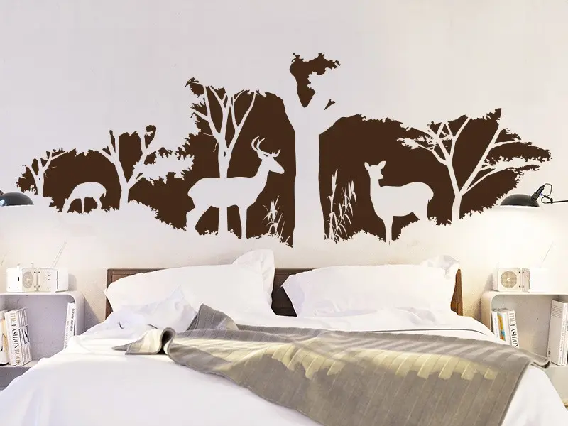 Sticker mural Paysages & Skylines Paysage Cerfs 2 résultat en situation gros plan Sticker Paysage Cerfs 2