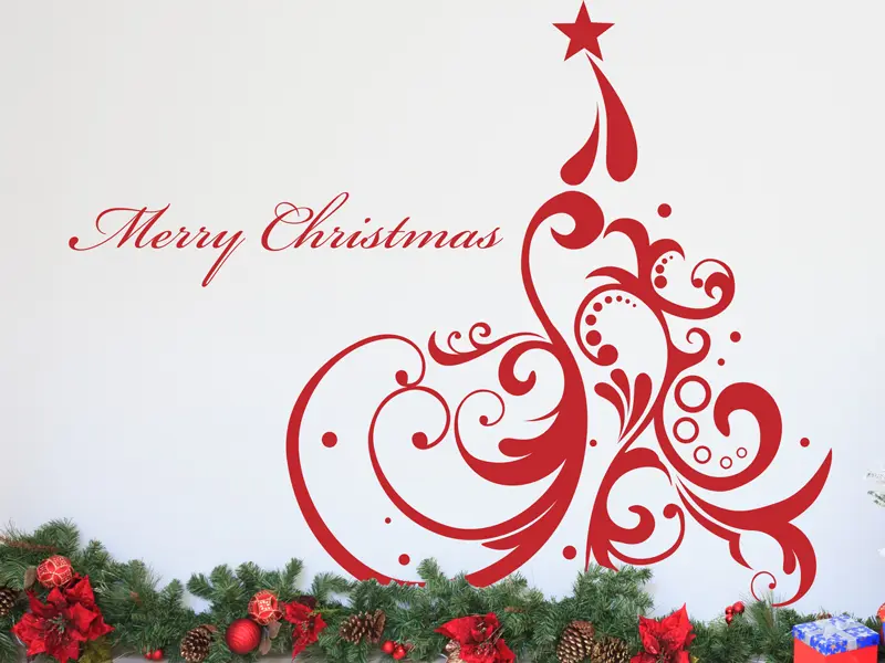 Sticker mural Noël Sapin de Noël Luxe résultat en situation gros plan Sticker Sapin de Noël Luxe