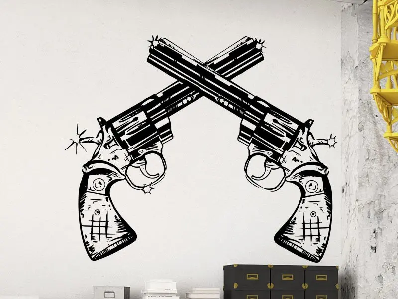 Sticker mural Chevaliers / Cowboys / Héros Revolver Cowboy résultat en situation gros plan Sticker Revolver Cowboy