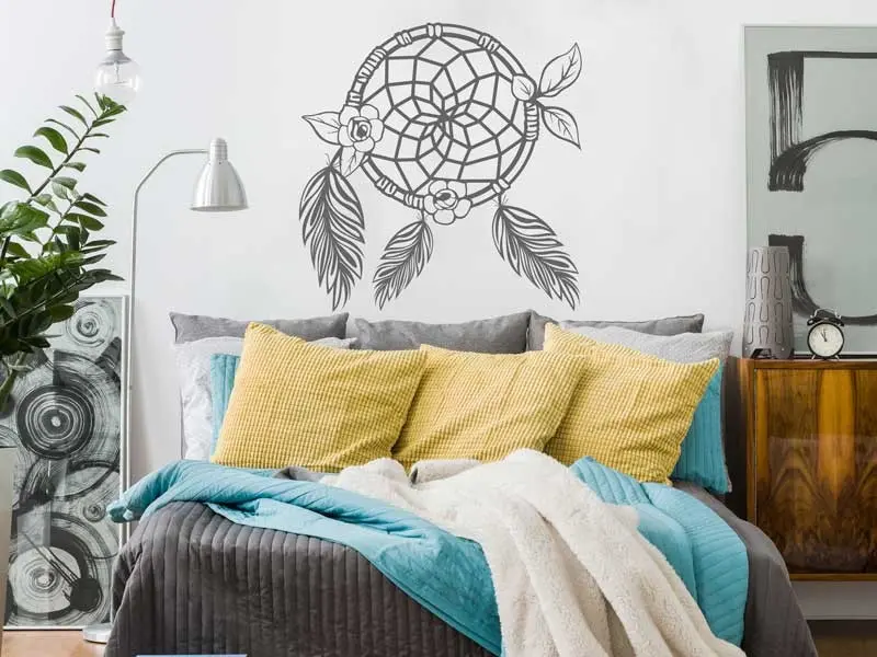 Sticker mural Autres Zen Capteur de Rêve Plumes résultat en situation Sticker Capteur de Rêve Plumes