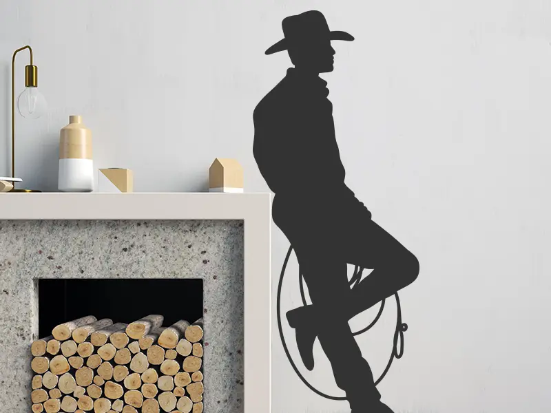 Sticker mural Chevaliers / Cowboys / Héros Cowboy Silhouette résultat en situation gros plan Sticker Cowboy Silhouette