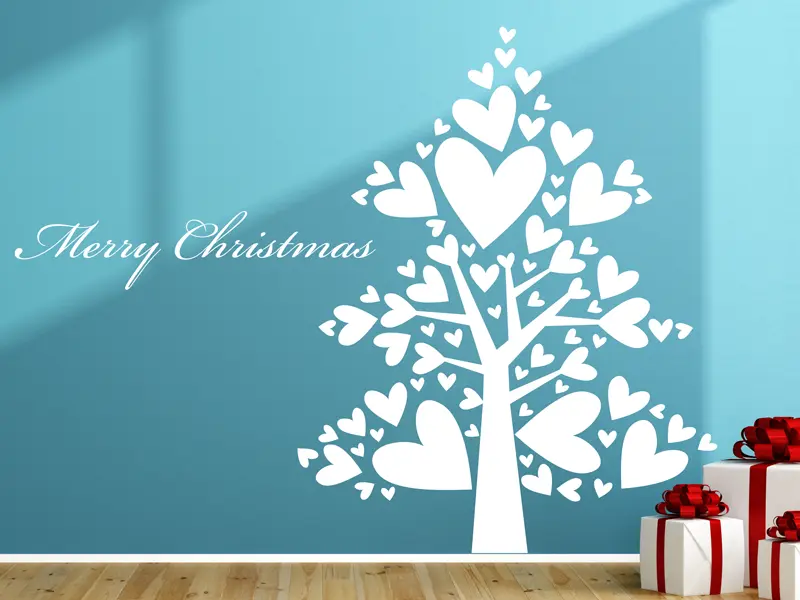 Sticker mural Noël Sapin de Noël Coeurs résultat en situation gros plan Sticker Sapin de Noël Coeurs