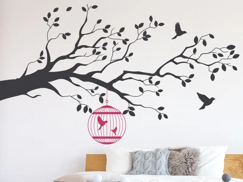 Sticker mural Branches Branche Cage Oiseaux 3 résultat en situation gros plan Sticker Branche Cage Oiseaux 3