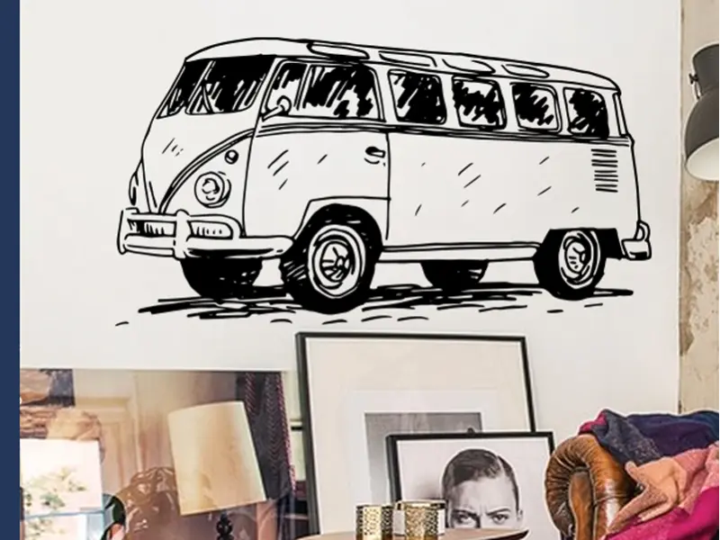 Sticker mural Auto & Moto Combi VW résultat en situation gros plan Sticker Combi VW