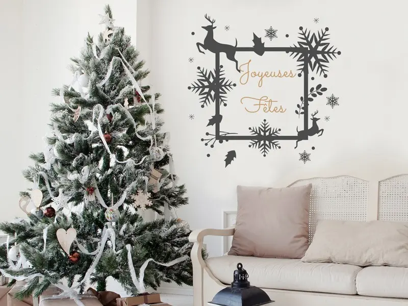 Sticker mural Noël Cadre de Noël Décoratif résultat en situation Sticker Cadre de Noël Décoratif