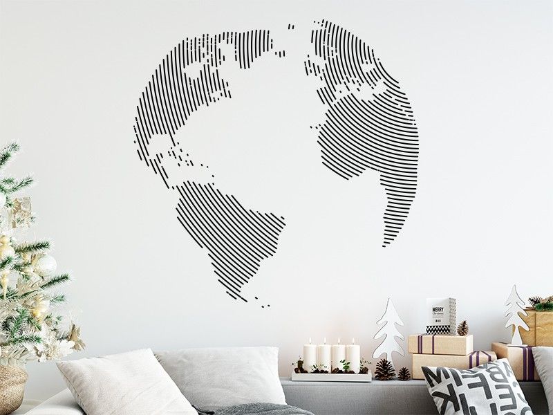 Sticker mural Carte du monde Globe Circulaire résultat en situation