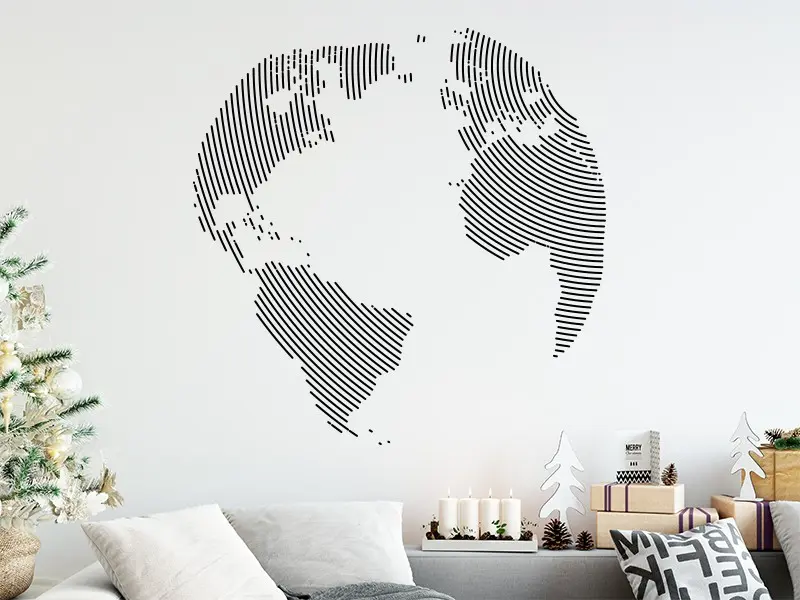 Sticker mural Cartes du Monde Carte du monde Globe Circulaire résultat en situation Sticker Carte du monde Globe Circulaire