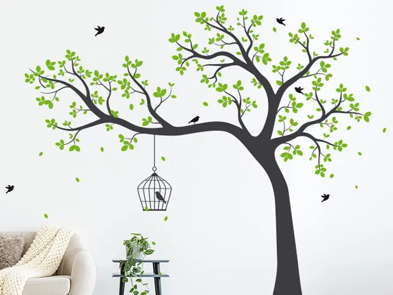 Sticker mural Stickers Arbres Arbre Cage Oiseaux 2 résultat en situation gros plan Sticker Arbre Cage Oiseaux 2