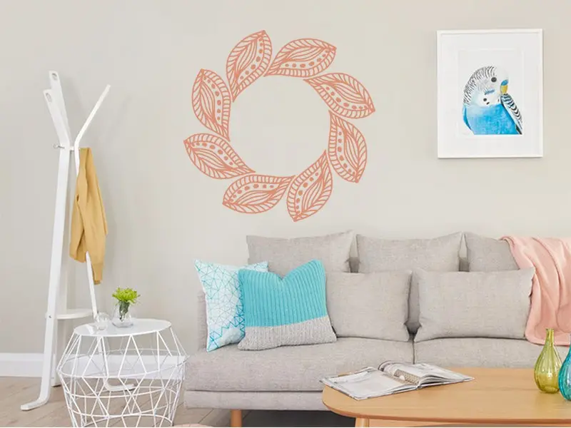 Sticker mural Stickers muraux fleurs Feuilles Mandala résultat en situation Sticker Feuilles Mandala