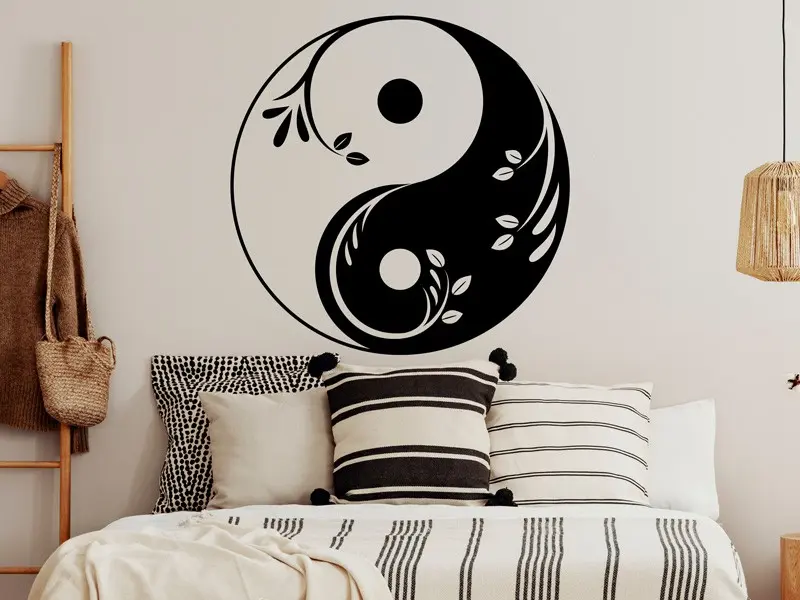 Sticker mural Symboles et Figures Yin-Yang Floral 2 résultat en situation Sticker Yin-Yang Floral 2
