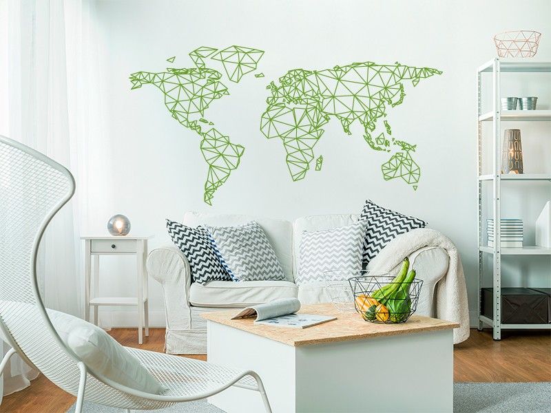 Sticker mural Mappemonde Géométrique résultat en situation