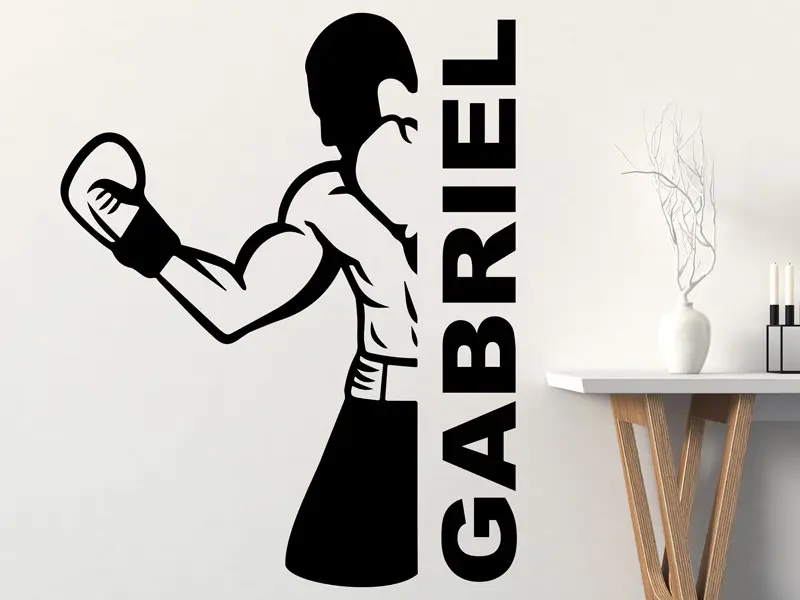 Sticker mural Autres Sports Silhouette Boxeur avec Texte personnalisé résultat en situation gros plan Sticker Silhouette Boxeur avec Texte personnalisé