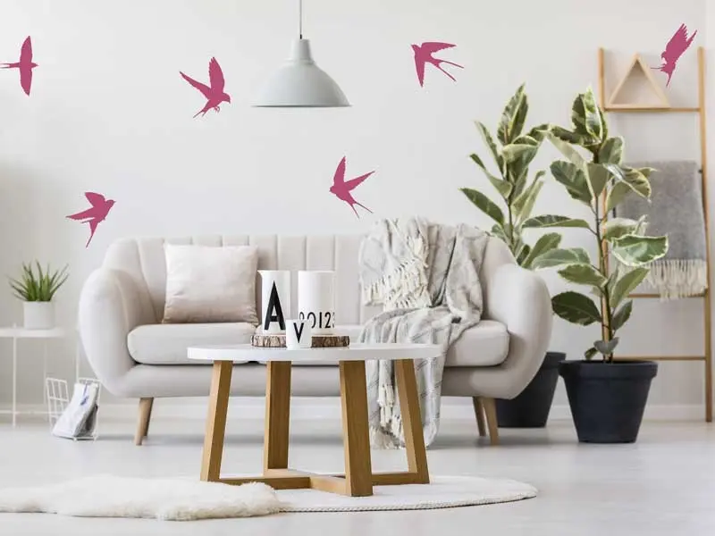 Sticker mural Stickers Oiseaux Kit 6 Hirondelles résultat en situation Sticker Kit 6 Hirondelles