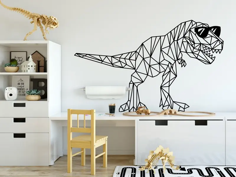 Sticker mural Dinosaures T-Rex Gémoétrique Fun résultat en situation Sticker T-Rex Gémoétrique Fun