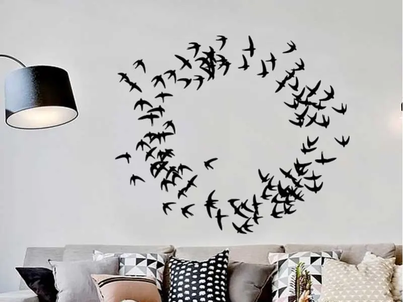 Sticker mural Stickers Oiseaux Vol Hirdondelles résultat en situation gros plan Sticker Vol Hirdondelles