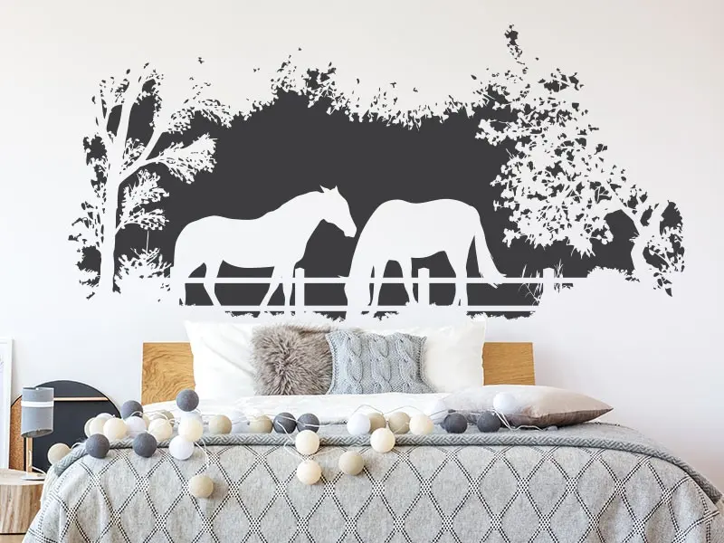 Sticker mural Paysages & Skylines Paysage Chevaux résultat en situation gros plan Sticker Paysage Chevaux