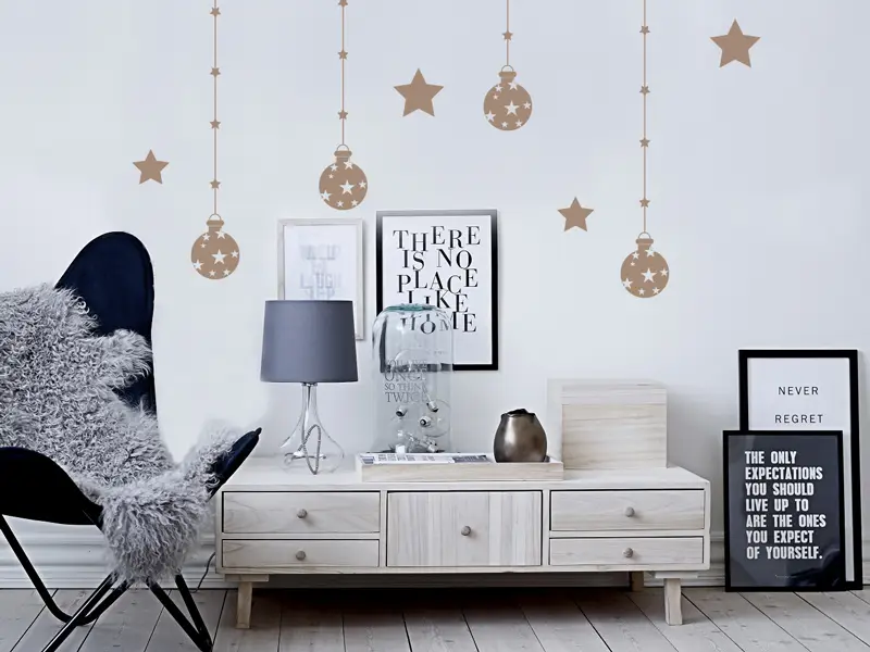 Autocolante de parede Pack Bolas de Natal Estrelas Autocolante de parede Pack Bolas de Natal Estrelas