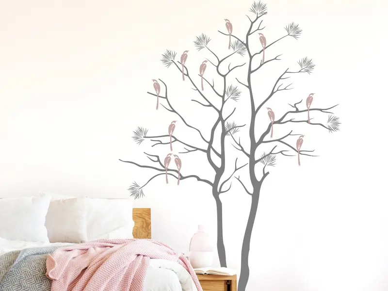 Sticker Arbre Pin Oiseaux