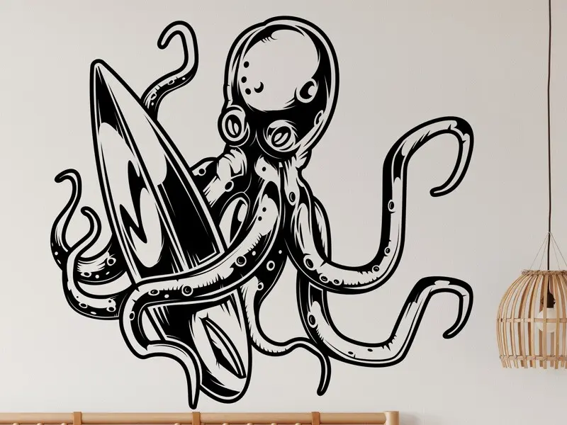 Sticker mural Surf Poulpe planche de surf résultat en situation gros plan Sticker Poulpe planche de surf
