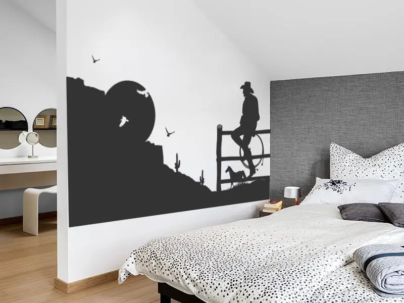Sticker mural Chevaliers / Cowboys / Héros Paysage Cowboy résultat en situation Sticker Paysage Cowboy