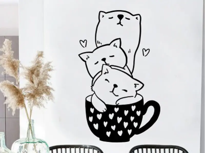 Sticker mural Stickers Cuisine Tasse Chatons résultat en situation gros plan Sticker Tasse Chatons