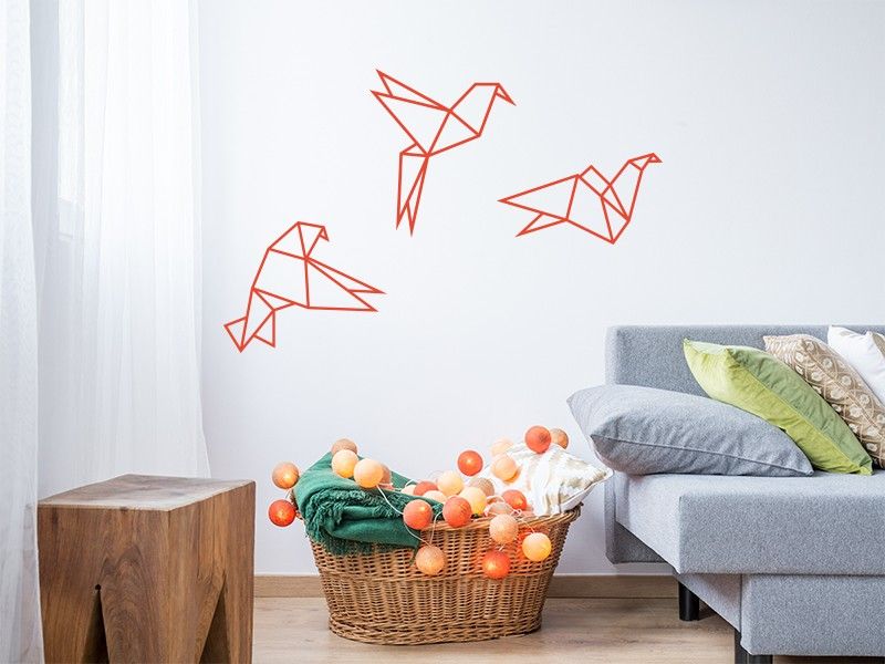 Sticker mural Pack Oiseaux Géométrique résultat en situation