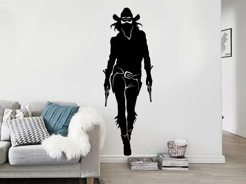 Sticker mural Chevaliers / Cowboys / Héros Cowgirl Silhouette résultat en situation Sticker Cowgirl Silhouette