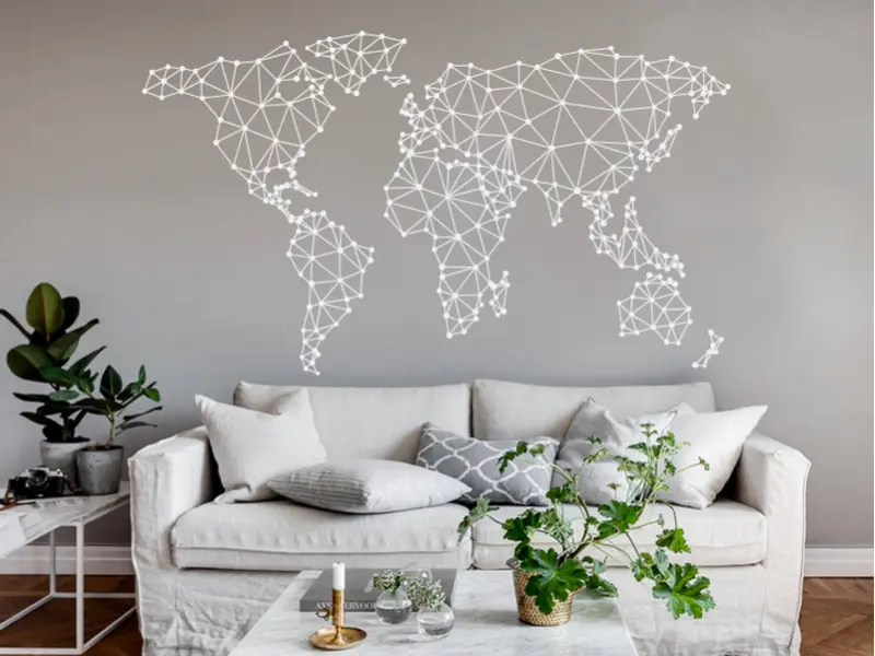 Sticker mural Cartes du Monde Mappemonde Géométrique 2 résultat en situation Sticker Mappemonde Géométrique 2