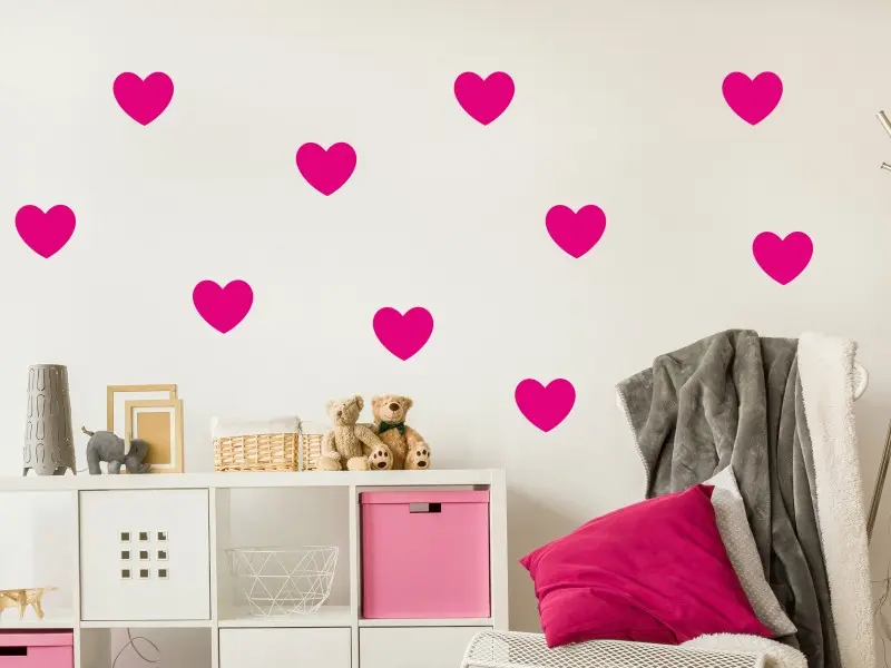 Sticker mural Pack 10 Coeurs résultat en situation
